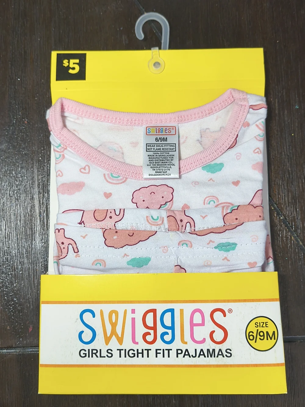 Swiggles Girls Pink Cloud & Elephants Tight Fit Pajama Set